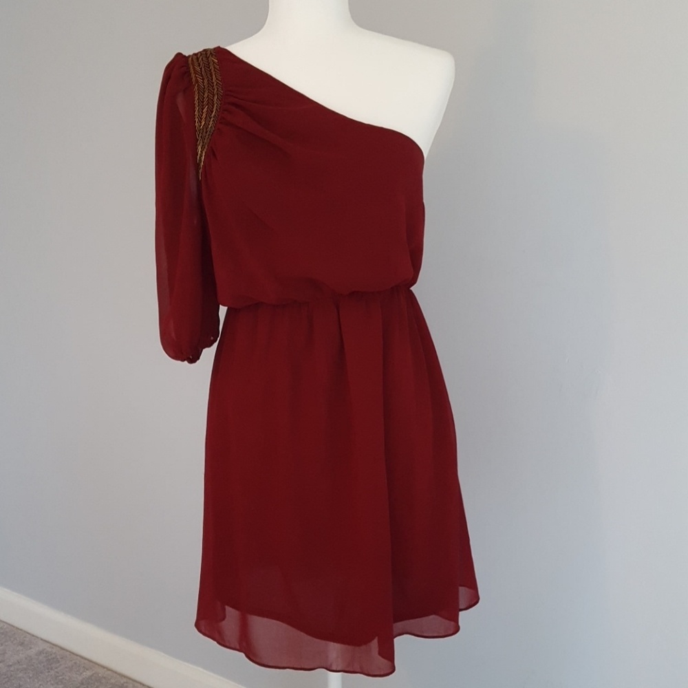 Boutique one shoulder with gold detail dress
